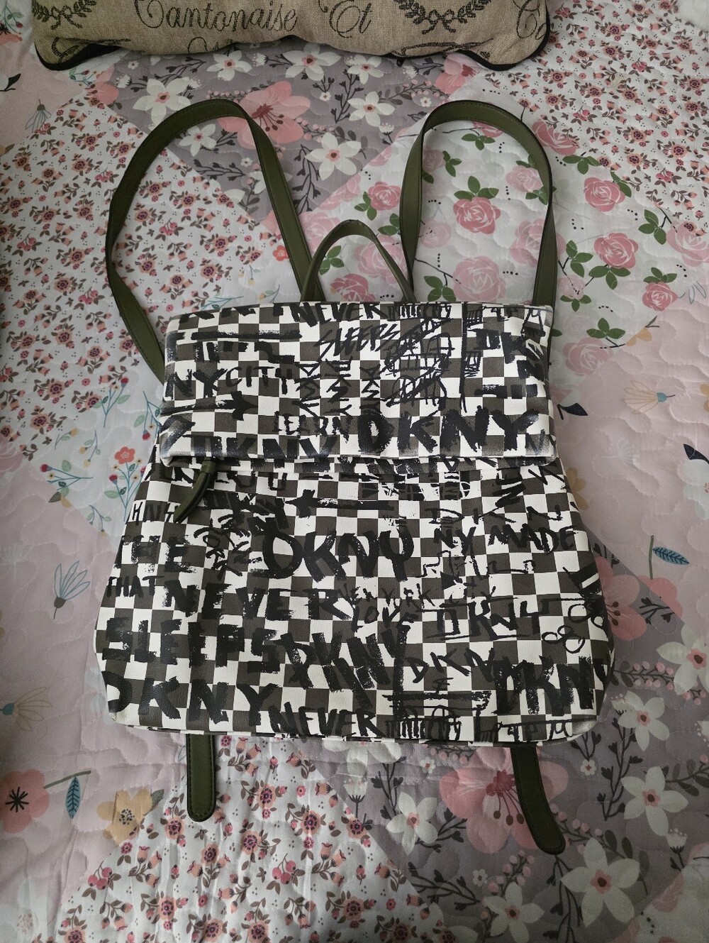 DKNY Black & White Graphic Canvas Backpack Tote